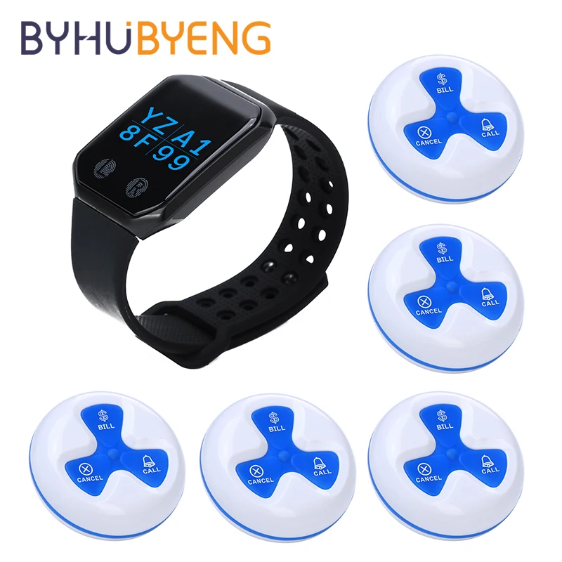 

Беспроводная система вызова BYHUBYENG, недорогой пейджер с часами, простым в эксплуатации звонком на запястье, для ресторана, официанта, вибрирующий стол, обслуживание магазина