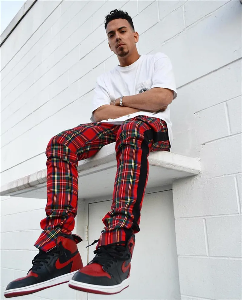 

Mens Scottish Style Plaid Sweatpants Man Street Fashion Trousers Casual Sports Joggers Pants