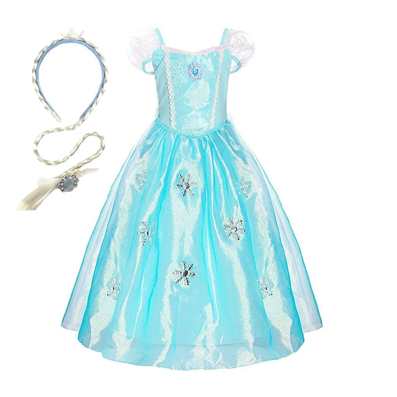 Dress and W02 Комплект для девочек с принтом Эльзы, платье принцессы Детские Sumner Стразы костюм детей Снежная Королева Хэллоуин День рождения платье-фантазия - Цвет: Dress and W02