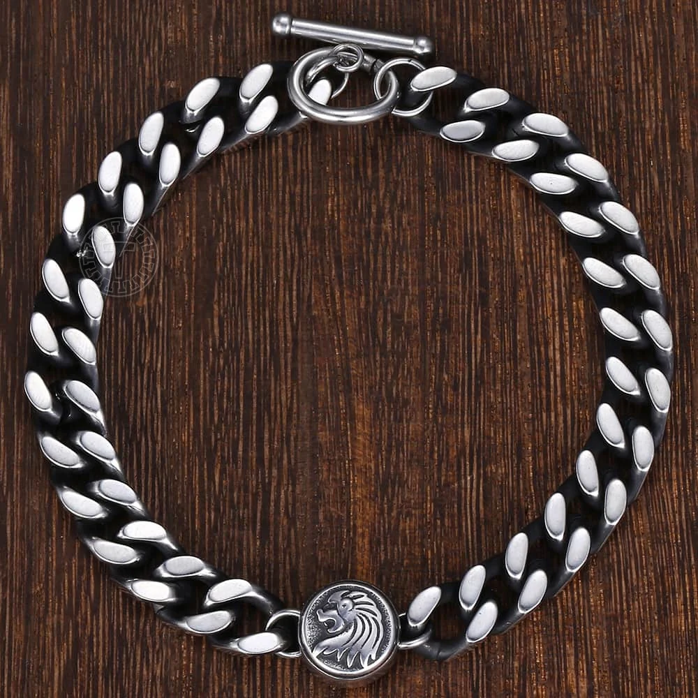 Мужской браслет из нержавеющей стали подвеска Лев кубинская звеньевая цепочка