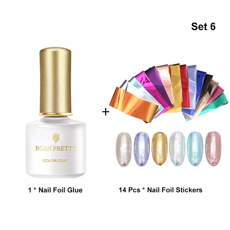 Set 6 BORN PRETTY 6 мл клей для фольги 3D переводит печать гелевая наклейка клей прозрачный клей со звездочками для Фольга для ногтей переводная бумага - Цвет: Set 6