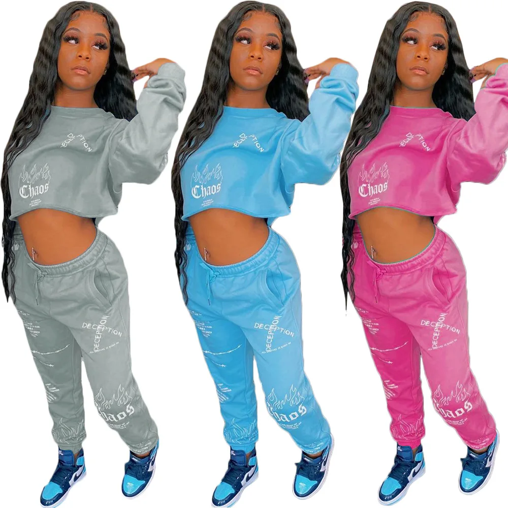 

Letter Print Sports Suits Female Fitness Sportswear Suit Women's Tracksuit 2021 Oversize Hoodie Long Sleeve+Jogging Pants Suit