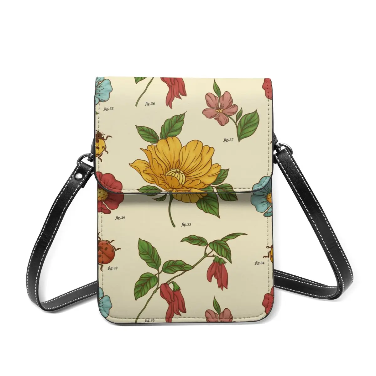 

New 2021 Women Messenger Shoulder Straps Bag Vintage Botanical Card Holders Cell phone Pocket Handbag Ladies Phone Purse