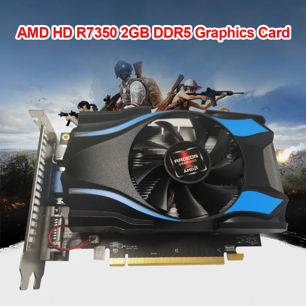 R7350 2 ГБ DDR5 128 бит Pcie 0 Графическая карта с вентилятором воздушного охлаждения