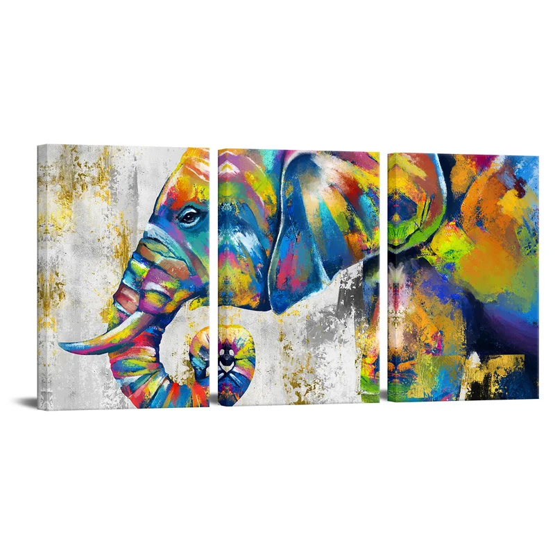 

Animal Canvas Painting Colorful Elephant Wall Art Poster 3 Pieces Abstract Oil Animal Print Home Decor Modern Picture