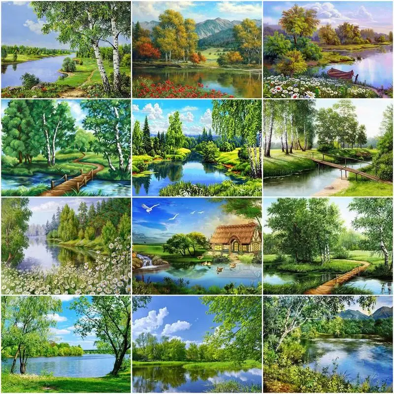 

CHENISTORY Oil Painting By Numbers Tree Scenery Diy Pictures By Numbers Forest Landscape Kits Drawing Canvas Handpainted Home D