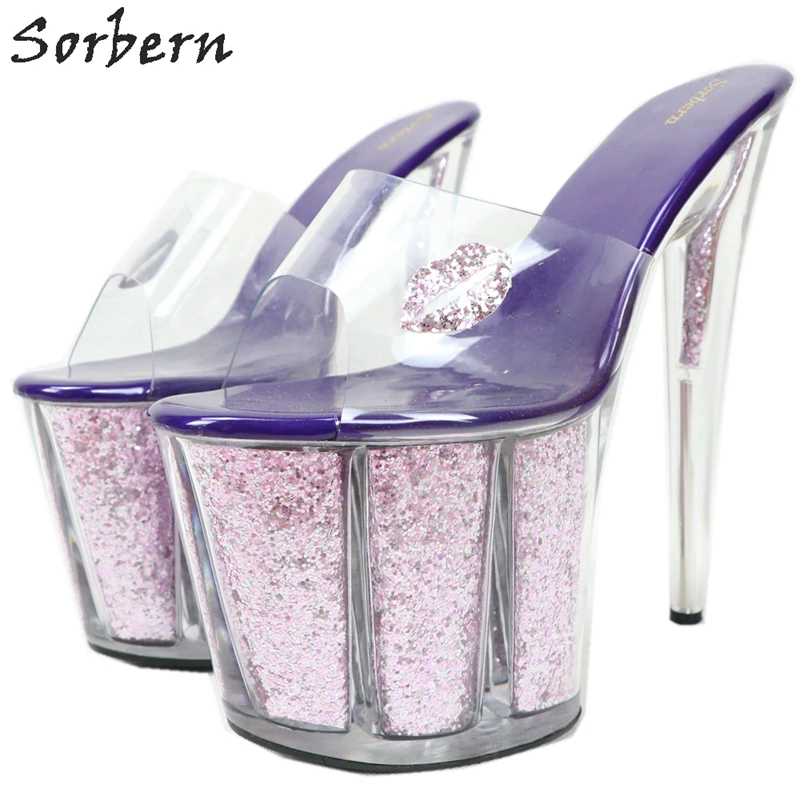 Женские шлепанцы на прозрачном каблуке Sorbern летние блестящие платформе 8 дюймов