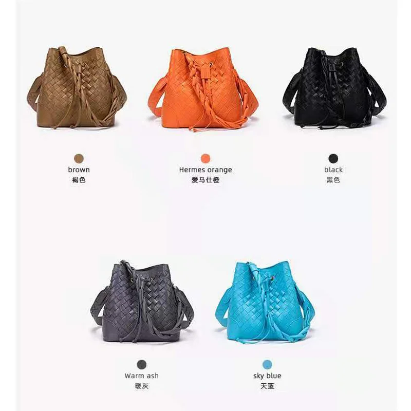 

OLN Fashion Designer Weave Tote Bag for Women Large Capacity Pu Leather Woven Bucket Bags New Knitting String Shopper Handbag