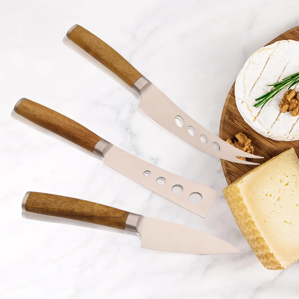 Набор из 3 ножей для сыра и нержавеющей стали с деревянной ручкой|Обеденные ножи| |