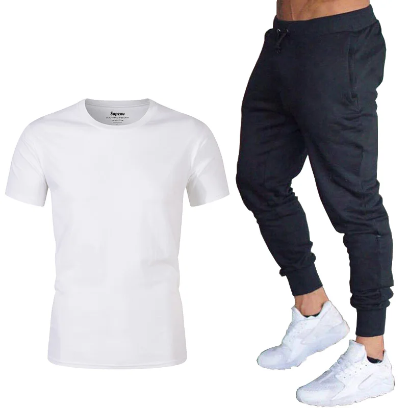 

2021 fashion summer T-shirt pants two-piece men's casual sports suit tide brand sportswear pure cotton fashion men's clothing