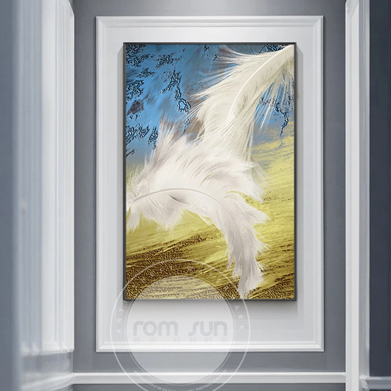 Абстрактная Картина на холсте с изображением девичьих розовых голубых перьев