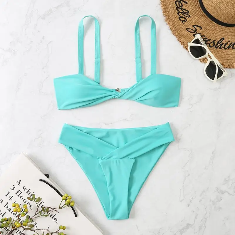 Новинка 2022 однотонный купальник с эффектом пуш-ап женский сексуальный низкой