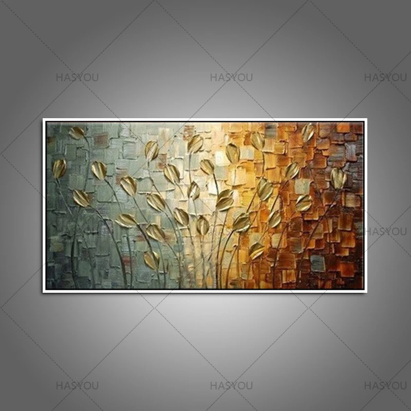 

Hand Painted Knife Gold tulip Oil Painting On Canvas Large Palette Paintings For Living Room Modern Abstract Wall Art Pictures