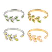 fashion stainless steel rings open rings for women enamel ring chain rings leaf rings colour ring flower charm jewelry gift