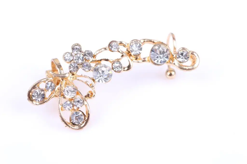 1 шт. новый дизайн шикарные ретро хрустальные бабочки цветы Золотые ушные манжеты