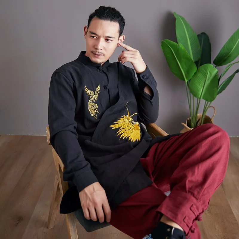 Китайское кимоно для мужчин винтажная хлопковая блузка в стиле кунг фу