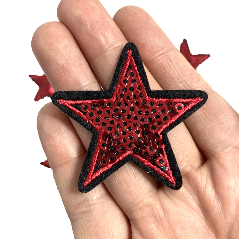 20pcs/lot Small Red Star Sequined Patches Badge Embroidered Appliques Iron on Patch for Clothes Bags DIY Decal Apparel Accessory | Дом и сад