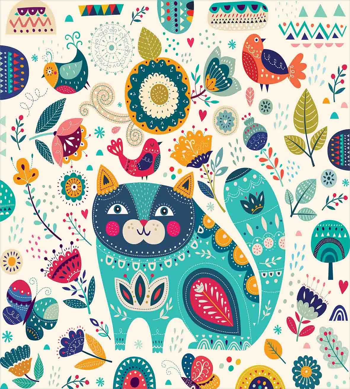 Набор пододеяльников для кошек с птицами цветами листьями деревьями бабочками