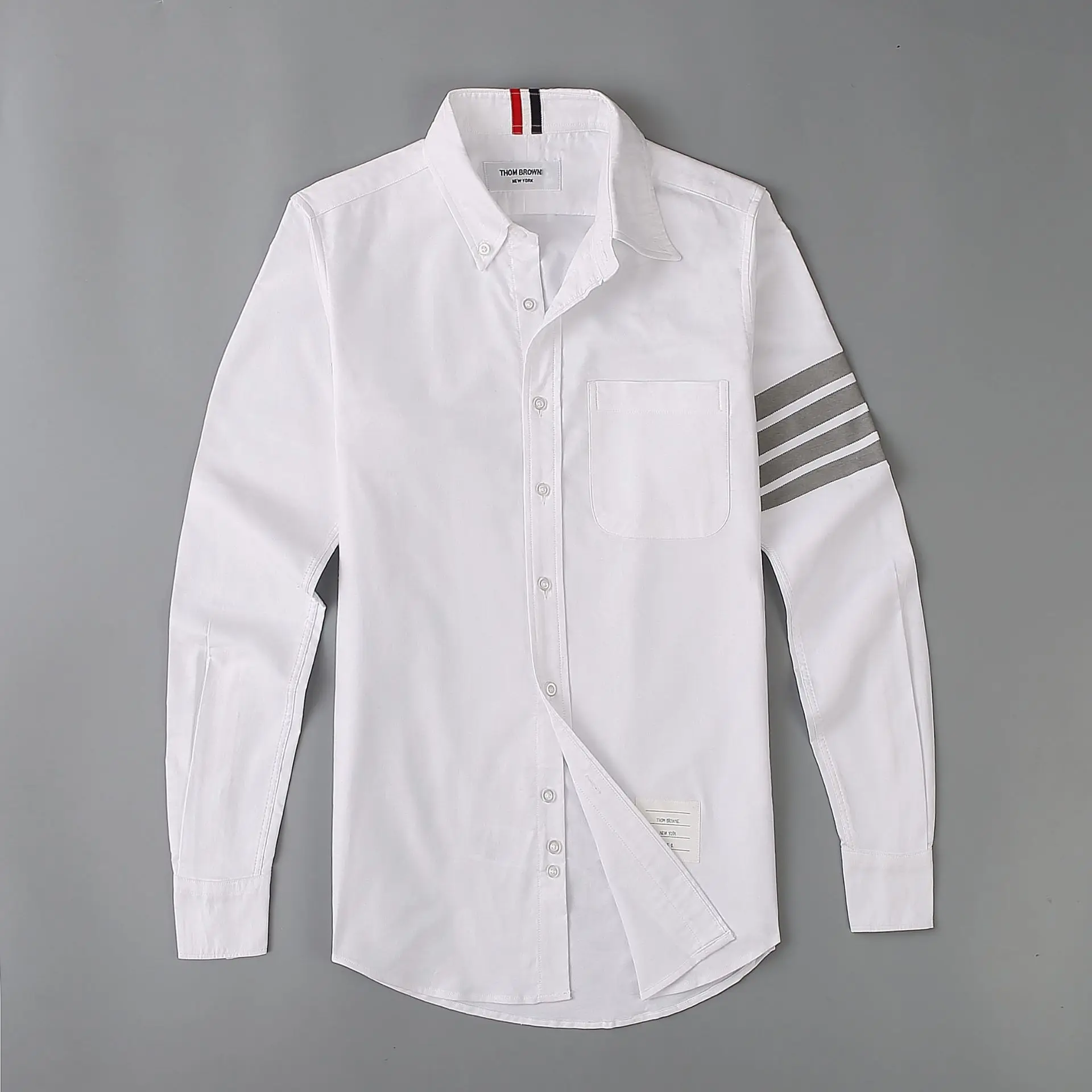 New TB shirt Fashionable brand shirt Oxford spinning single sleeve grey stripe white shirt casual long sleeve shirt