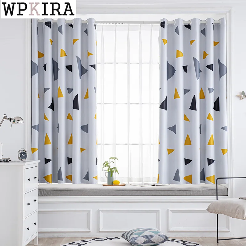 

Modern Yellow Geometric Curtain for Living Room Drape Blackout Bay Window Printed Finished Product Blinds Z245#D