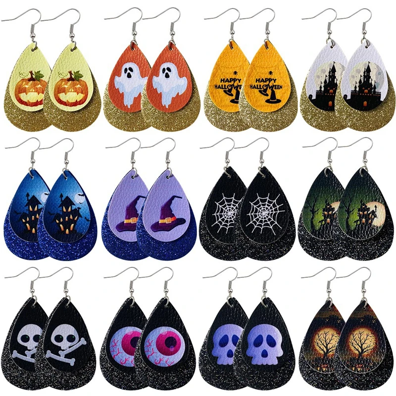 

8Seasons Halloween Double-side PU Leather Drop Earrings Sequins Dangle Earrings Women Girls Party Club Fashion Jewelry 1 Pair