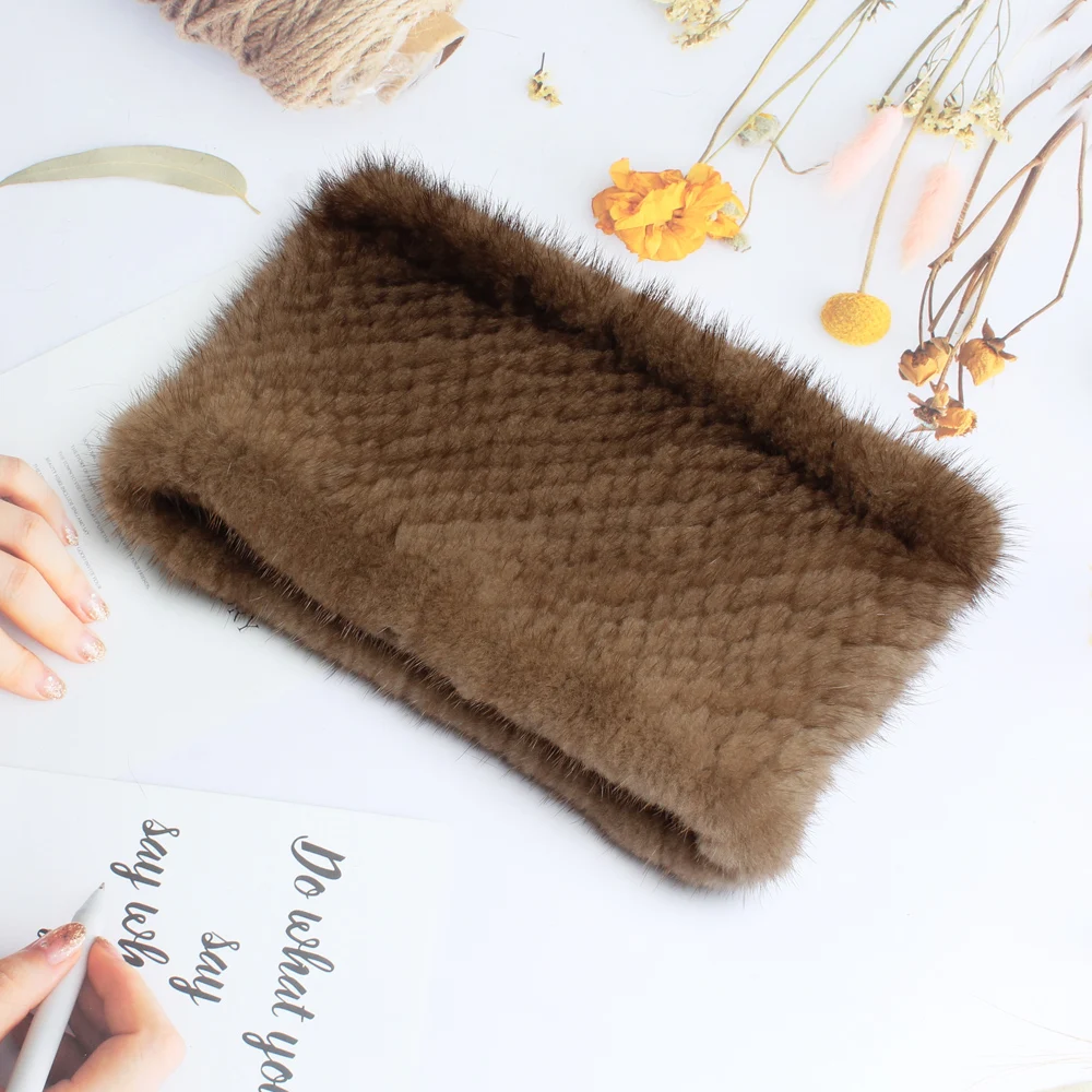 Вязаный обогреватель 100% натуральные настоящие шарфы из норки для дам, подлинные кольца банданы модной девушки, хорошие эластичные повязки на голову.