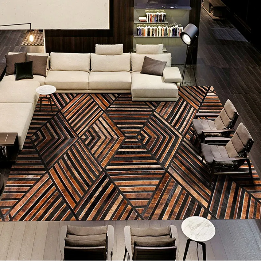 

American style Premium cowhide skin fur patchwork rug , natural fur carpet for living room decoration villa carpet