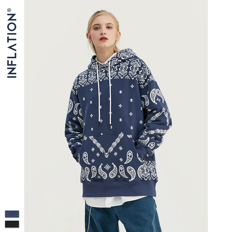 INFLATION 2020 FW Retro Print Men Hoodies Streetwear Loose Fit Cotton Hooded Sweatshirt Male Vintage Style 9657W | Мужская одежда