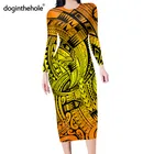 Женское офисное платье Doginthehole, элегантное облегающее платье-карандаш с длинным рукавом, с этническим принтом в гавайском стиле, для вечерние