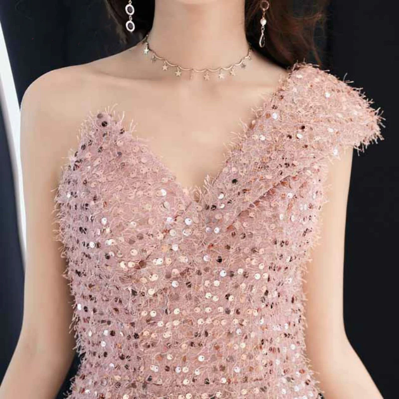 AnXin SH платье принцессы розового цвета с блестками бархат Русалка вечернее