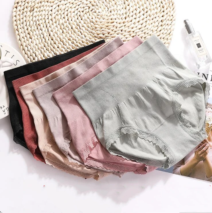 

Комплект из 3 предметов, с высокой талией, сексуальные трусики, Женские однотонные кружевное нижнее белье из дышащего хлопка для женского ни...