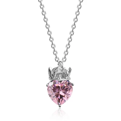 only necklace PANSYSEN 925 пробы Серебряные Ювелирные наборы сердце розовый кварц корона кулон ожерелье серьги модный набор украшений для женщин - Цвет камня: only necklace