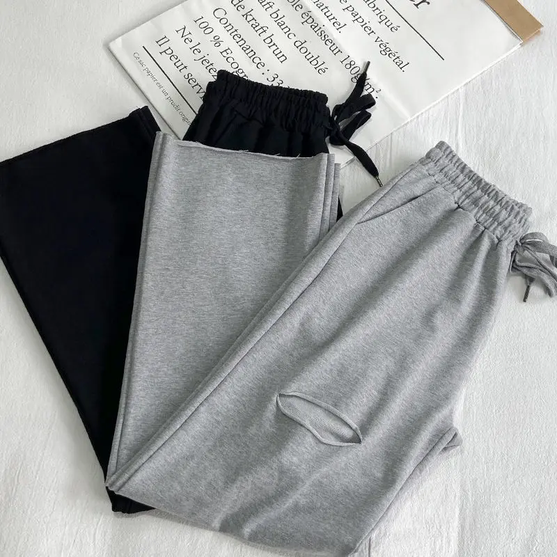 

HOUZHOU Sweatpants 5xl Plus Size for Women Hole Baggy Casual Streetwear Hip Hop Summer Jogger Pants Gray Trousers Elastic Waist