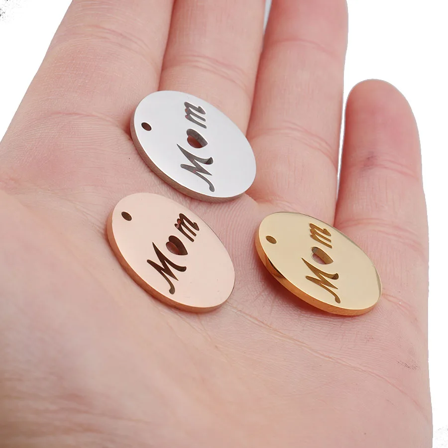 

Fnixtar Round Hollow MOM Charms Disk Stainless Steel Mirror Polish Love MOM Letter DIY Charm Pendant 20mm 20Piece/lot