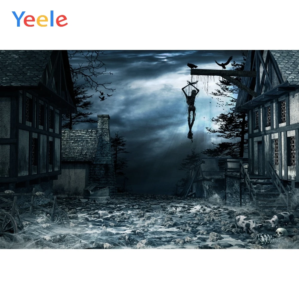 Halloween Backdrop Ruins Skull Skeleton Scary Scene Baby Portrait Vinyl Photography Background For Photo Studio Backdrops Shoot |