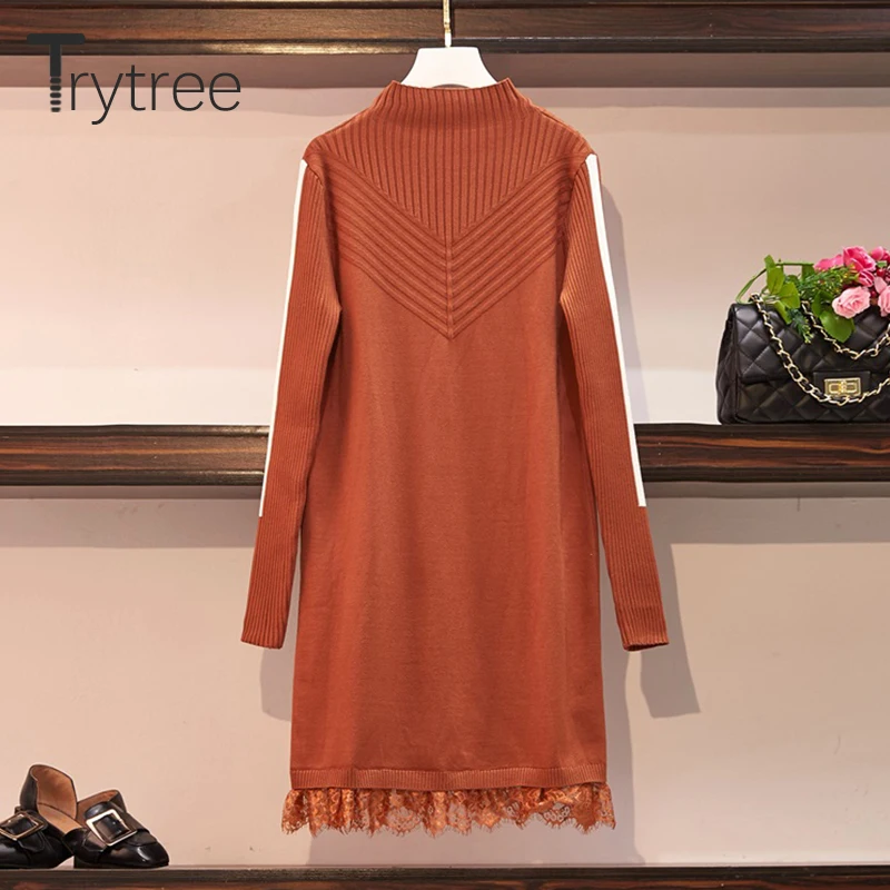 Осенне зимнее повседневное женское платье Trytree 2020 вязаное однотонное модное