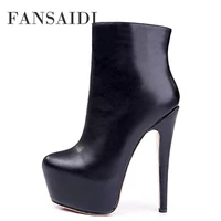 fansaidi winter pointed toe stilettos heels platform zipper high heels blue clear heels boots party shoes ladies boots 43 44 45