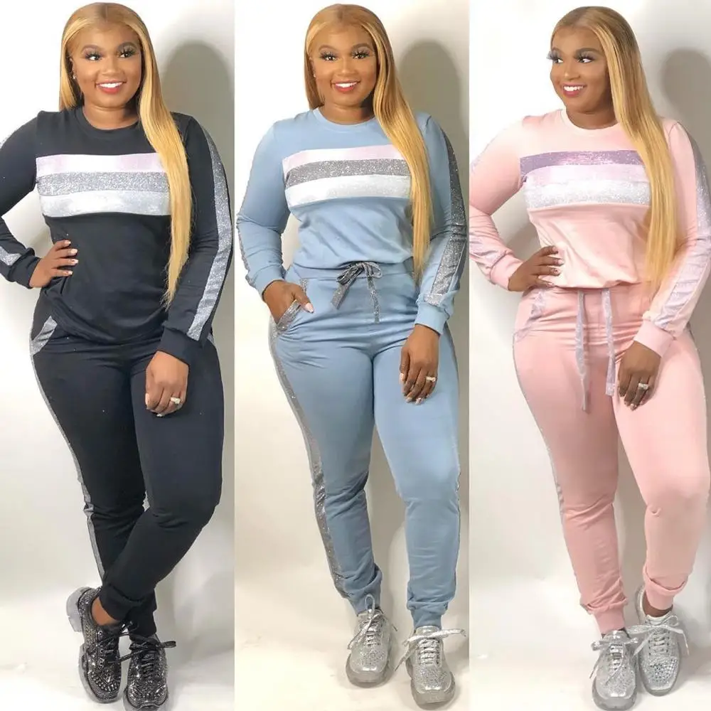 Модная Осенняя женская уличная одежда в полоску комплект из 2 предметов пуловер с