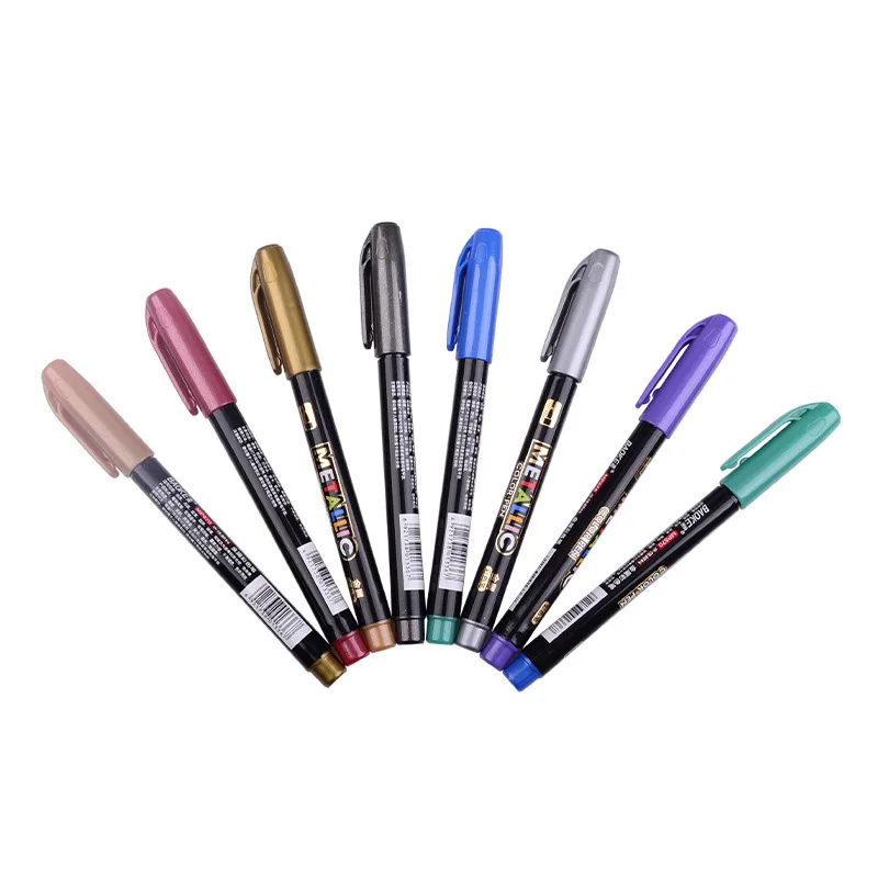 

8pcs/lot DIY Metallic Waterproof Permanent Paint Marker Pens Gold And Silver For Drawing Students Supplies Marker Craftwork Pen