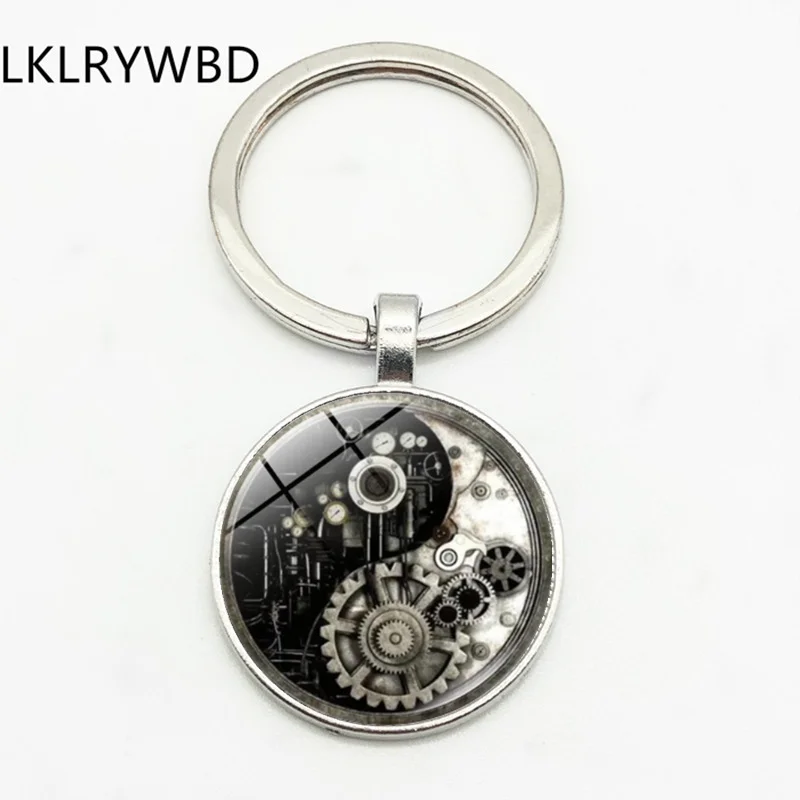 Стимпанк Инь Ян Тай Чи брелок механический шестеренка подвеска Выпуклое стекло
