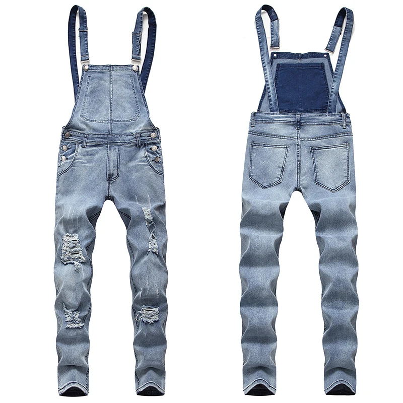 

Men's Jeans Fashion Overall Distressed Denim Pants Jumpsuits Men Romper Casual Overalls Bib Moto Biker Jeans Men Clothing