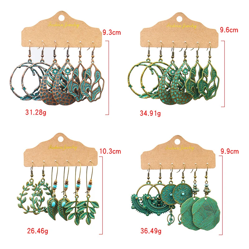 Винтажные богемные серьги античная бронза круглые листья цветок висячие для