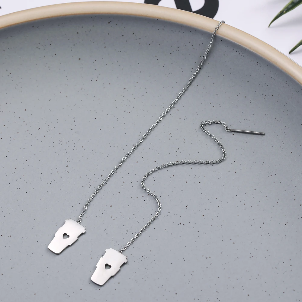 Женские длинные серьги цепочки из нержавеющей стали корейские в виде кофейной