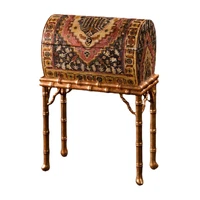 french retro solid wood painted bamboo shaped seat with decorative box corner table curio cabinet living room