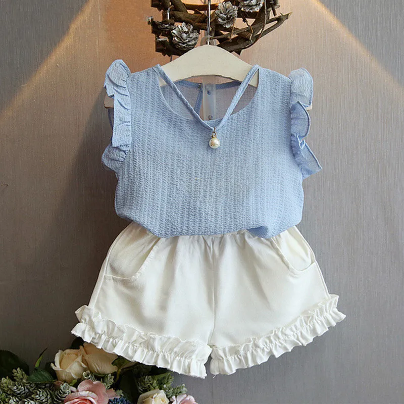 Комплекты одежды для девочек летняя детская одежда шифоновые футболки с