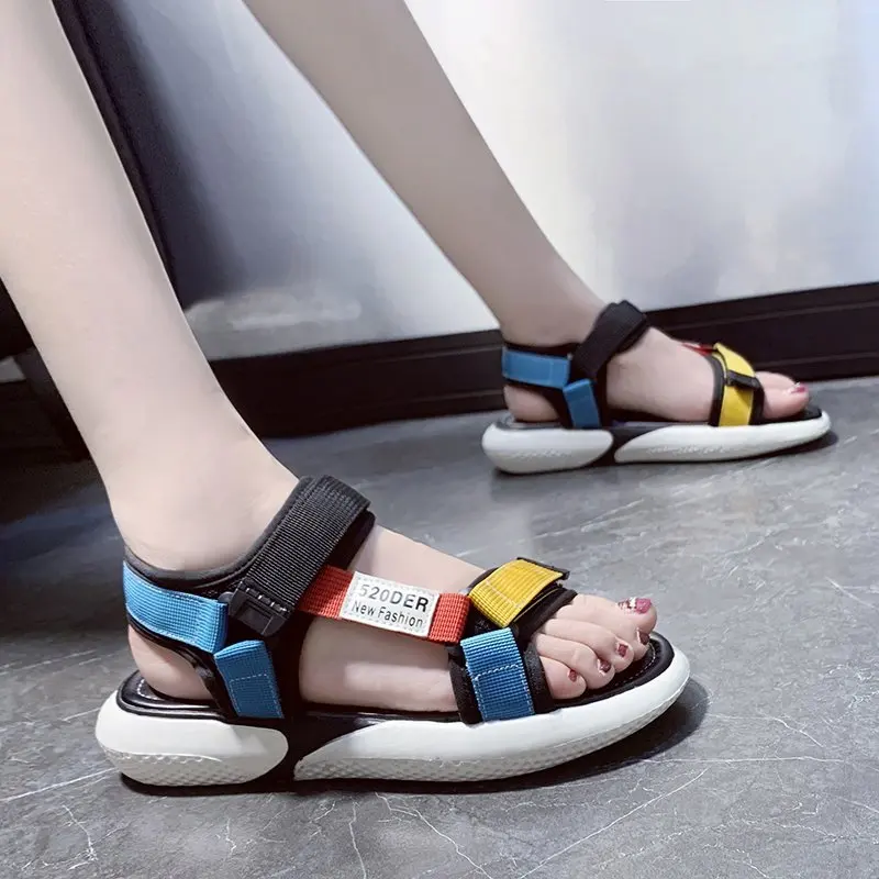 

Sandals female 2020 summer new simple casual Velcro sports sandals fashion wild beach shoes Roman sandals X079
