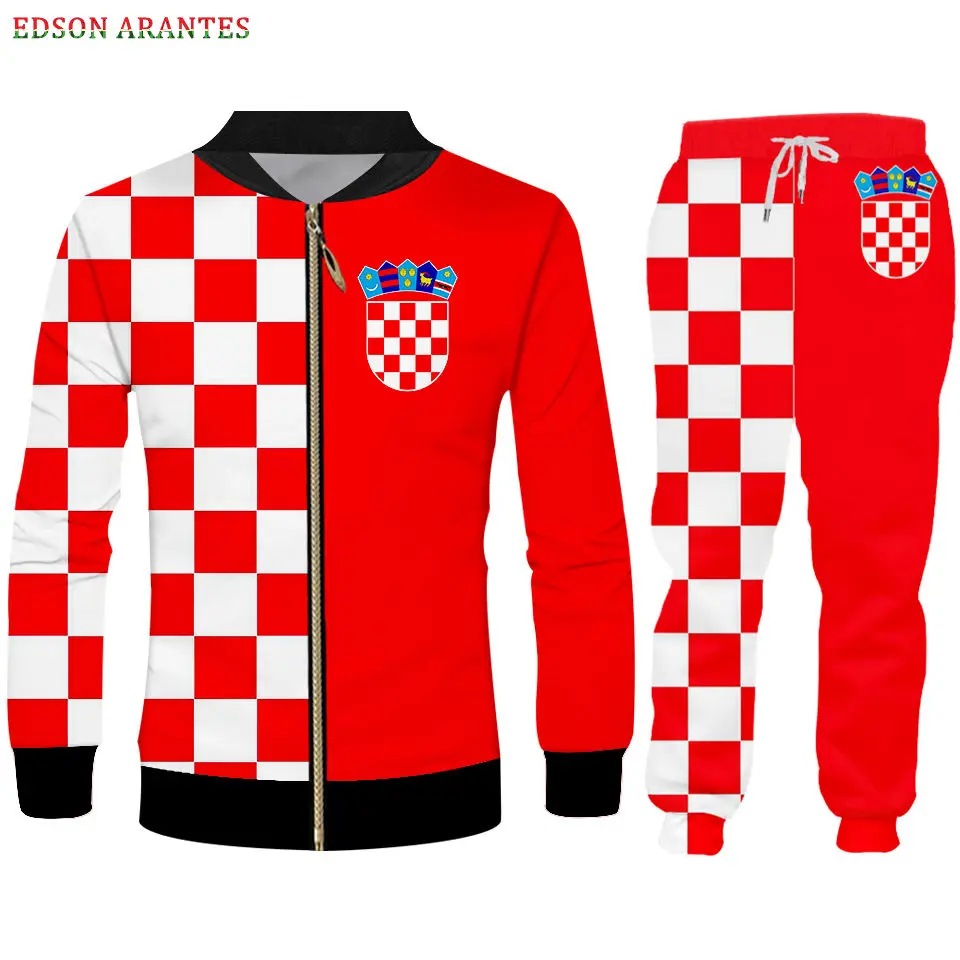 zipper jacket set Пользовательские S-6XL флаг Хорватии мужские наборы спортивной одежды Роскошные 3d красные белые сетки печати молнии куртки с капюшоном футболка майка бегунов Брюки - Цвет: zipper jacket set