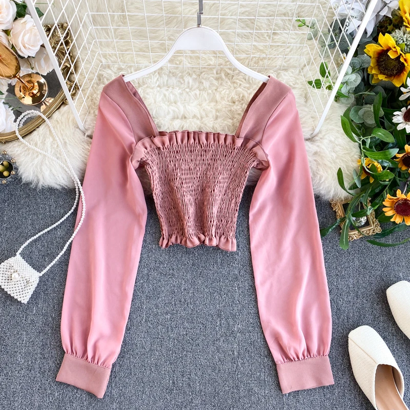 Весна лето 2020 корейская мода женская уличная повседневная короткая блуза с