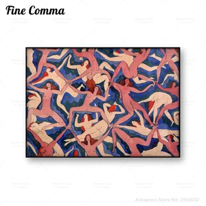 Картина на холсте, с изображением танцующих женщин, винтажная картина, розово-голубая картина, украшение для дома