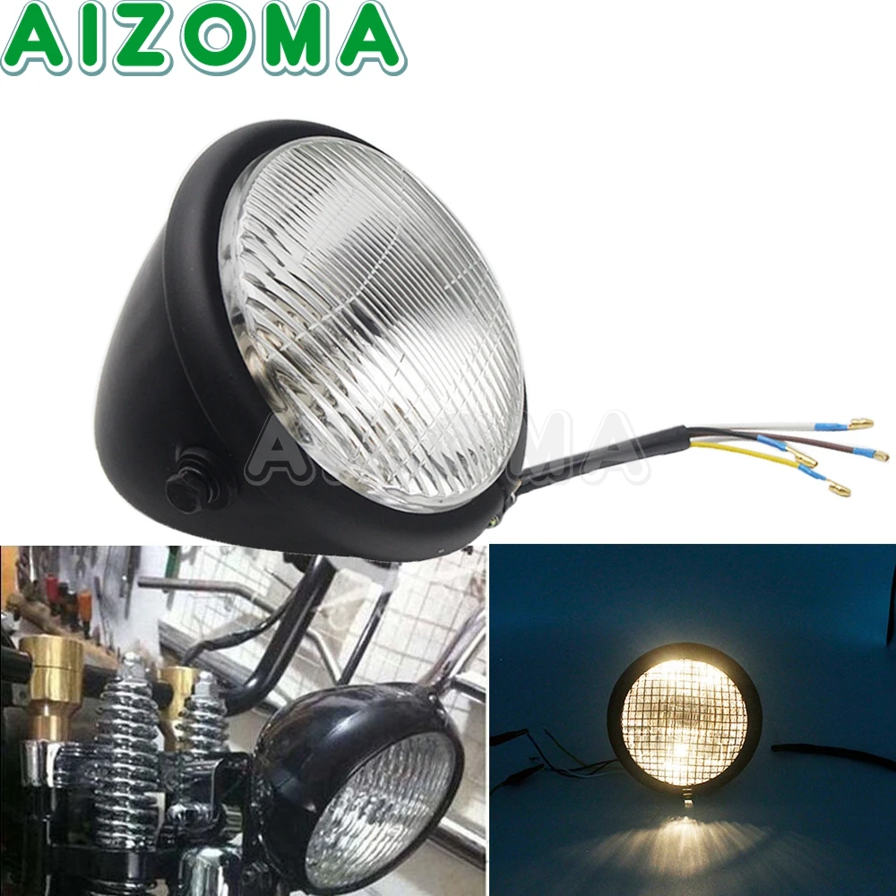 

Мотоциклетная фара Cafe Racer в стиле ретро, винтажная передняя фара H4, 12 В, черный корпус, для Harley, Honda, Yamaha, BMW, Chopper, под заказ